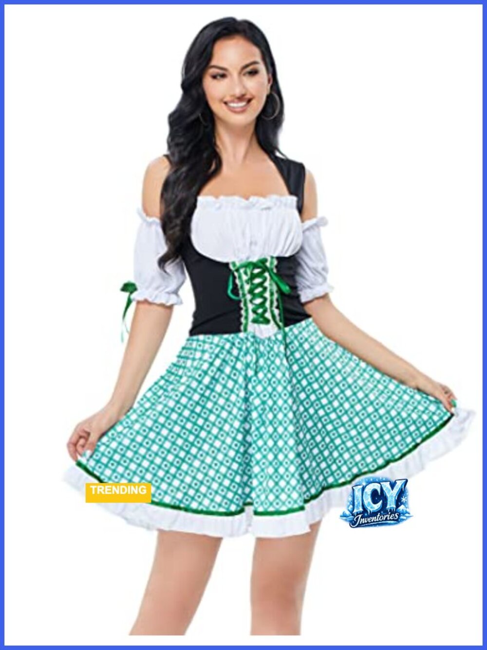 Women's Oktoberfest Dirndl Dress Square Neck Plaid Lace